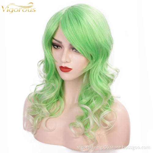 Vigorous Long green Wavy Hair Cosplay Clip In Synthetic Hair Extensions Wigs for Women Girl Wavy Cosplay party Heat Resistan Wig